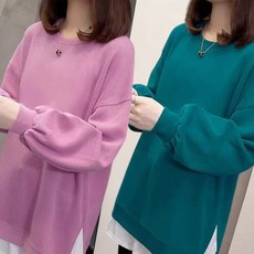 오스틱니 110kg까지 빅사이즈 1+1 날씬해보이는 라운드 레이어드 맨투맨 여성 봄 가을 편한 무지 트임 심플 루즈핏 이너 bf 롱티셔츠 롱티 긴팔티 간절기 맨투맨티 데일리 풀오버