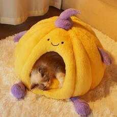 Anystar따뜻한 반려동물 호박 숨숨집 할로윈 선물, 1개, 노란색
