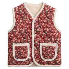 아동용 꽃무늬 양털조끼 어린이집 유치원 교회 행사 주니어 키즈 커플 누빔 융 털 양털 레트로 옛날감성 촌캉스룩 김장조끼 겨울 따뜻한 포근한