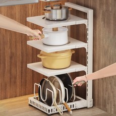 후라이팬정리대 냄비 주방 선반 정리대 수납 거치대주방정리 주방선반, 1개, 흰색, 4단