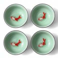 갓샵 특이한 도자기 술잔 찻잔, 청색, 4개