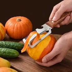 [독일기술]삼합일 다기능 스테인리스 대파 커터 다기능 파채칼 망고 파인애플 호박 원터치 필링, 4개, 나무 손잡이 스크래퍼