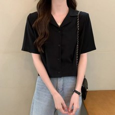 韓版西裝領顯瘦短袖襯衫