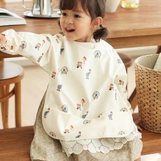 마롤로뜨 아기 긴팔 방수가운 턱받이 침받이 자기주도 미술가운 문센 어린이집, 1개, 1개입, 벌룬 화이트_방수가운턱받이