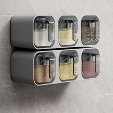 무타공 양념통 세트 주방 벽걸이 조미료통 서랍형 소금통 부착식 다용도 보관용기 스푼 YHY, 그레이 6칸, 1개