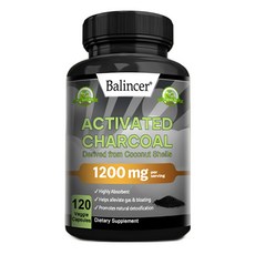 활성탄 캡슐 - 1 200mg 흡수성이 뛰어납니다. 가스와 팽만감 완화에 도움을 줍니다. 코코넛 껍질에서 추출한 천연 해독 결장 클렌징을 촉진합니다., 120캡슐, 1개, 120정