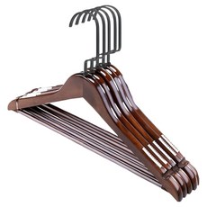 고급 빈티지 나무 옷걸이 두꺼운 옷 옷걸이 옷 떨어짐 방지 걸이 호텔용 고급 옷걸이 5P, 5개, 블랙