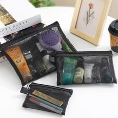 벨리아 메쉬 파우치 휴대용 미니 화장품 여행용 다용도 망사 파우치 3종세트