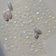 바다 불가사리 조개 홀로그램 네일스티커, 1개, 화이트+오로라