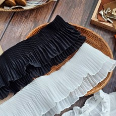 [1마 90cm] 105mm 주름 쉬폰 레이스 길이 연장 셀프 수선 레이스, 화이트, 1개