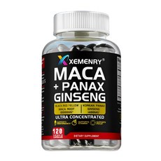 마카 + 파낙스 인삼 캡슐 11400mg - 남성을 위한 에너지 및 지구력 강화, 3개, 120정