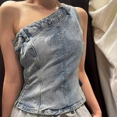 특이한 원숄더 티셔츠 데님 슬링 탑 타이트 캐미솔 트렌디 꾸안꾸룩