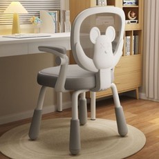 choyur 어린이 학습 의자 귀여운 디자인 편안한 등받이와 좌석 팔걸이 포함 사계절용 튼튼한 금속 프레임 BJJ001, 회색 회전 팔걸이 + 두꺼운 좌석 쿠션 - 업그레이드된