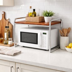 주방 전자레인지 전자렌지 스탠드 선반 조립식 무타공 밥솥 우드 수납 선반 렌지대, 1단