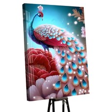 votgl 보석십자수 캔버스형 DIY 액자형 풍경 인물 꽃식물50x40cm, 02공작, 1개