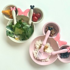 레비엔 캐릭터 유아 식기세트 숟가락포크, 핑크+아이보리, 1개, 수저+포크세트