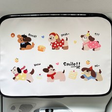 꾸마망 차량용 햇빛가리개 암막 커튼, 1개, 멍뭉이친구들 레일형