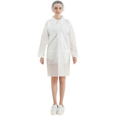 일회용 위생실험 가운 부직포 방문자 가운 보급형 개별포장, 화이트, 10개