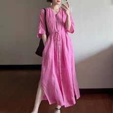 ZAJA 여름 셔츠 롱원피스 면마 브이넥 슬림해 보이는 루즈핏