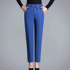 [초특가] POMTOR 중년 여성 봄가을 스판 청바지 밴딩 빅사이즈 루즈핏 캐주얼 바지 편안한 엄마 옷