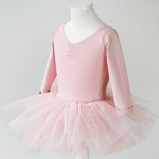 국내제작 어린이 유아 발레복 반짝이 치마 긴팔 스냅형 부드러운 면스판