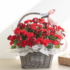 조화 카네이션 꽃바구니 어버이날 선물 테이블 장식, 레드, 홈카네이션바구니Aset 45cm