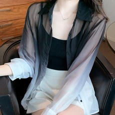 미중 여성 뉴 봄 얇은 냉장고 시폰 부드러운 하감 편한 그러데이션 긴팔 셔츠 yf