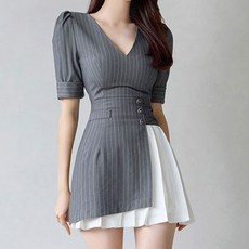 [루씨앤] 모건 플리츠 정장 섹시 미니 여성 원피스 홀복 하객룩 아나운서룩 오피스 0984