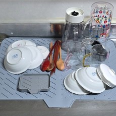 마루아토 실리콘 식기 건조 드라잉 매트 물빠짐 특대형, 라이트그레이, 1개