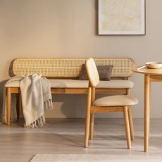 바로크가구 토니 라탄 3인용 원목 벤치의자, 네추럴