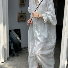 ZAJA 여성 여름 셔츠 원피스 린넨 롱 루즈핏 캐주얼한 데일리룩