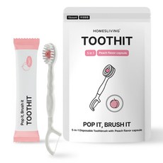 홈즈리빙 투스잇 5 in 1 미니 일회용 칫솔 치실 이쑤시개 혀클리너 피치향, 1개, 10개입