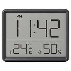 포리베 디지털 온습도계 시계+건전지 포함, 블랙, 1개