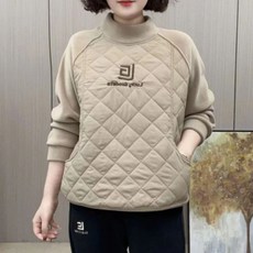 uniquezon 중년여성 따뜻한 누빔 긴팔 맨투맨 목폴라 기모티 오버핏 레터링 빅사이즈 상의 가을 겨울