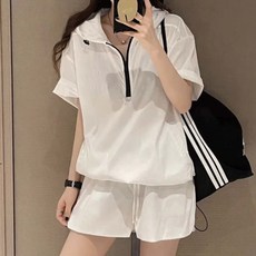 루스리더 여성 반팔 후드 반집업 반바지 아노락 상하세트 M230