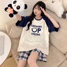 블랑커브 여성용 편안한 브라 캡내장 반팔 반바지 상하의 잠옷 세트 홈웨어