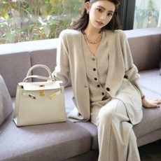 TIMEPURE 여성 가을 겨울 패션 니트 자켓 베스트 와이드 팬츠 세트 고퀄리티 3피스 세트