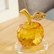 사과 크리스탈 장식소품 애플 크리스털 장식 거실 인테리어 자동차 인테리어 행운 소품, 옐로우