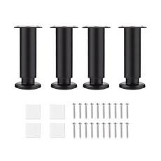 철제 높이조절 가구다리, 4개, 블랙 12cm