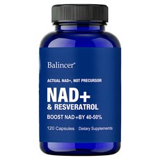 NAD 보충제 - 레스베라트롤 함유 리포솜 NAD+ 보충제 Nad Plus 강화 보충제 - 세포 건강 지구력 및 건강한 노화 지원, 60정, 1박스