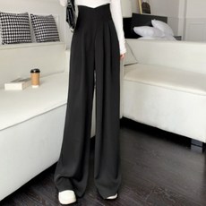 AOKADA여성 와이드 정장 팬츠 언발 핀턱 하이웨스트 드롭핏 가을 여자 바지