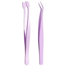 vivarossa 노글루 속눈썹 L자 곡선형 트위저 핀셋 족집게 위 아래 세트, 1세트, 보라