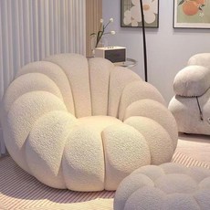 북유럽풍 1인 양털 패브릭 쇼파 베이지, 대형 크림화이트 소파+스툴