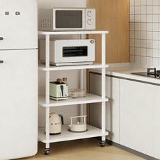모룸 업그레이드 E0급 저포름알데히드 최대 하중 100kg 이동식 다용도 전자렌인지 선반 조립식 진열장, 4단, 화이트