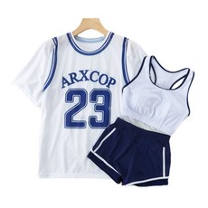 셔니엘 여성 캐주얼 수영복 3종세트(티셔츠+브라탑+팬츠)