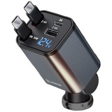 LUMANOKI 100W 4구 릴타입 차량용 고속충전기, 네모 mini C타입+C타입 네모 mini C타입+C타입