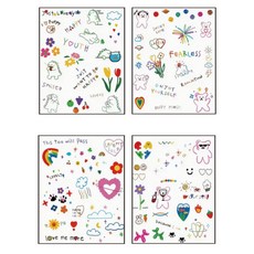 gelluna 可愛彩色插畫色鉛筆身體自黏紋身貼紙4入組, 2套, T-80