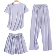 스타일히어로 여성 라운드넥 여름 데일리 홈웨어 3종 세트 SET 반팔티+긴바지+반바지