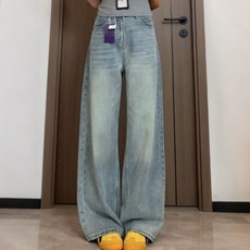 lofei 여성 하이웨스트 와이드 연청 데님 팬츠 KZ29