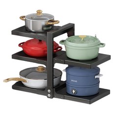 VIX Group 다용도 높이조절 후라이팬 정리대 프라이팬 수납장 하부장 냄비 접시 수납 거치대 내하중 내부식, 1개, 블랙, 5단